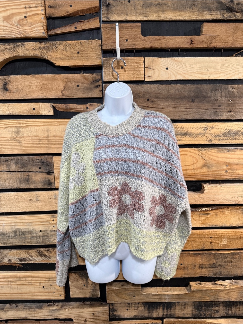 Sincerely Jules wool blend Boho floral knit patchwork oversized sweater M